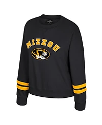 Colosseum Women's Black Missouri Tigers Splashy Crewneck Fleece Sweatshirt