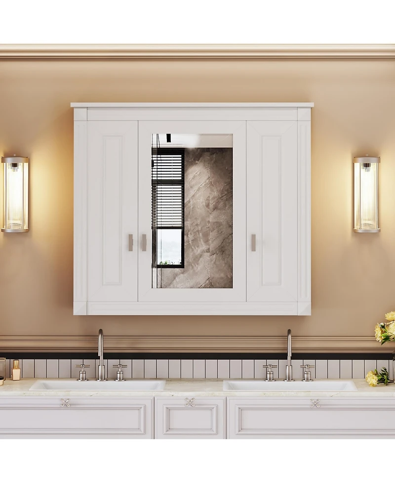 Casainc Wall-Mounted Bathroom Cabinet with Mirror and 4 Adjustable Shelves, Bathroom Storage Solution