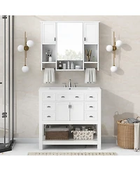 Casainc 36'' Bathroom Vanity with Top Sink, Mirror Cabinet with Towel Bar, 2 Doors & 6 Drawers