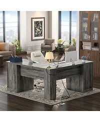 L Shaped Desk with Charging Station, Computer Workstation File Cabinet and Drawers for Office