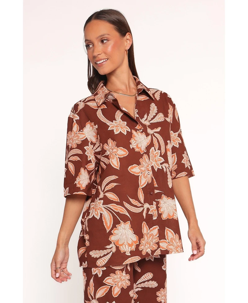 Petal and Pup Women's Samira Short Sleeve Shirt - Orange Floral