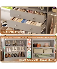 Aheaplus Closet System with Wooden Drawers and Two Hanging Rods