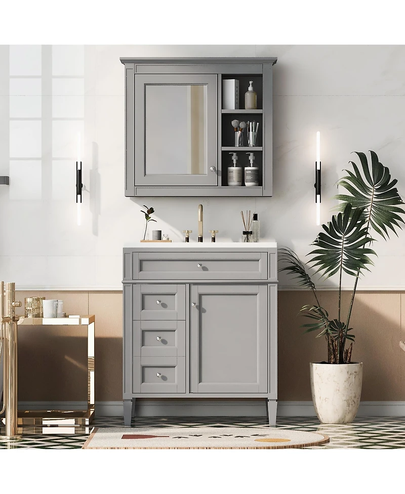 Casainc 30'' Bathroom Vanity with Top Sink, Mirror Cabinet