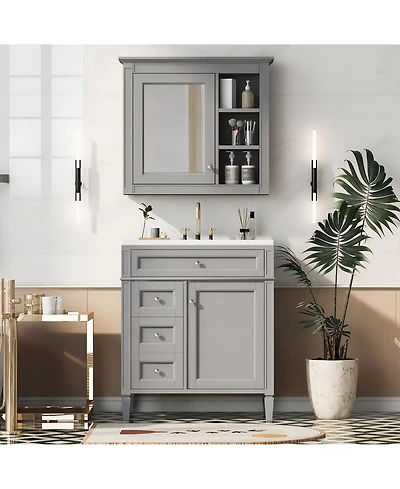 Casainc 30'' Bathroom Vanity with Top Sink, Mirror Cabinet