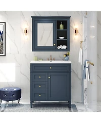 Casainc 30'' Bathroom Vanity with Top Sink, Mirror Cabinet, 2 Drawers & Tip-out Drawer