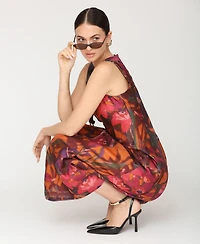 Avec Les Filles Women's Printed Scoop Neck Lantern Midi Dress