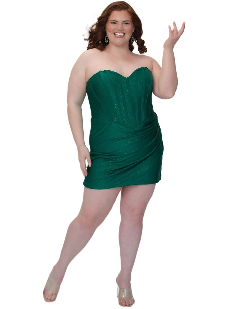 Sydney's Closet Plus Green Strapless Corset Mini Dress