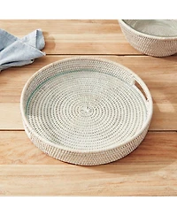 Napa Home & Garden 12.75" Burma Rattan Whitewash Round Natural Woven Wicker Serving Tray