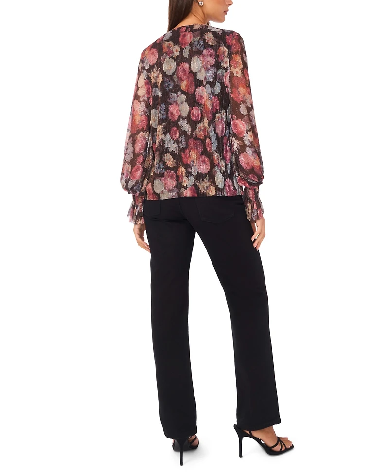 Vince Camuto Women's Long Sleeve V-Neck Shirred Cuffs Top