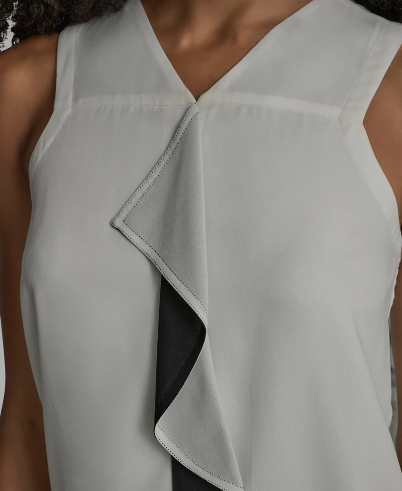 Bcbg Women's Contrast Ruffle Detail Sleeveless Blouse