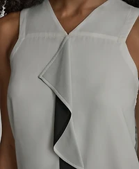 Bcbg Women's Contrast Ruffle Detail Sleeveless Blouse