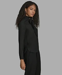 Bcbg Women's Long Sleeve Tie Neck Blouse