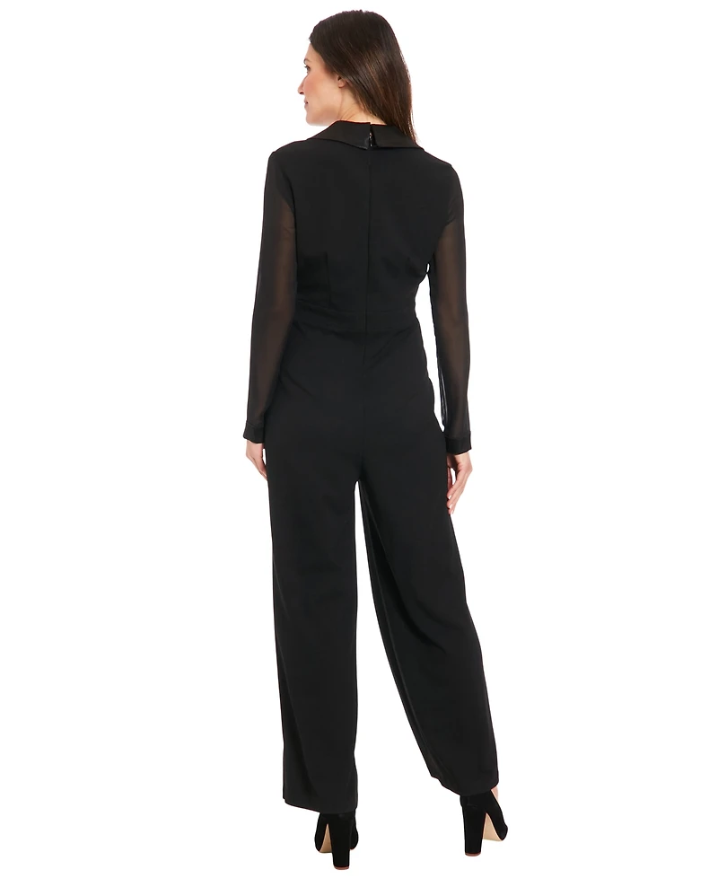 London Times Women's Long Sleeves Tuxedo Jumpsuit