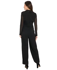 London Times Women's Long Sleeves Tuxedo Jumpsuit