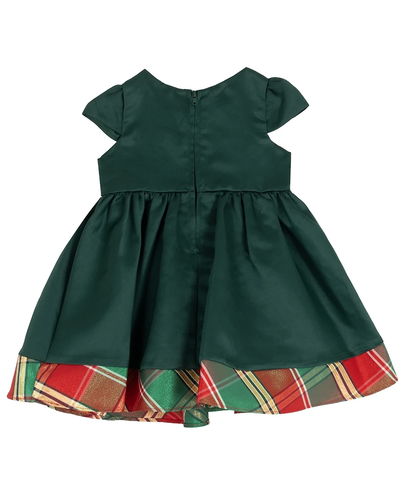Rare Editions Baby Girls 2-Piece Satin Cap Plaid Bow Dress and Diaper Cover Set