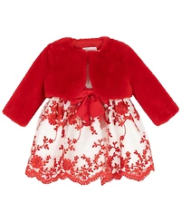 Rare Editions Baby Girls Satin Embroidered Bodice Jacket Dress