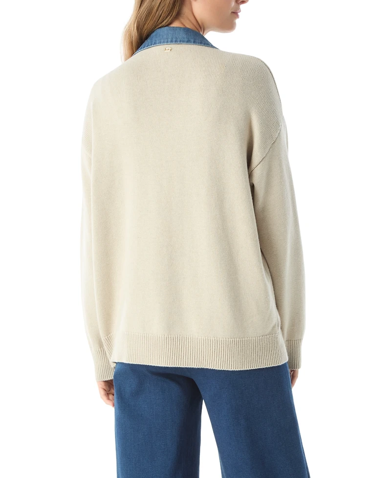 Dee Ocleppo Clio Women's Sweater Denim Long Sleeve Mix Jacket