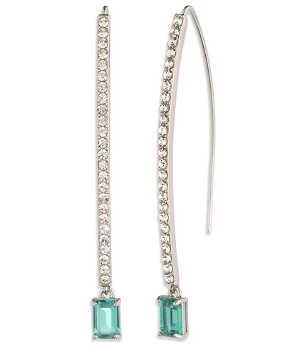Lauren Ralph Glass Pave Stone Silver-Tone Threader Earrings (also Gold-Tone)