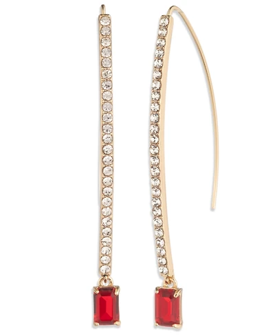Lauren Ralph Glass Pave Stone Silver-Tone Threader Earrings (also Gold-Tone)