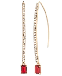 Lauren Ralph Glass Pave Stone Silver-Tone Threader Earrings (also Gold-Tone)