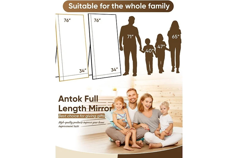Antok Full Length Mirror 76"x34" Oversized Floor Mirror