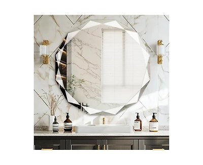 Antok Single Beveled Edge Circle Mirror Frameless Wall Mount Bathroom Vanity Mirror