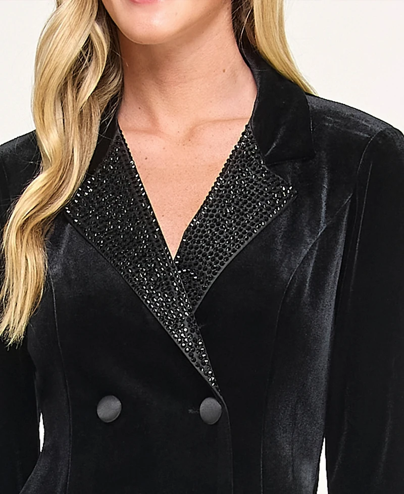 City Studios Women's Velvet Short Collar Tuxedo Blazer Dress