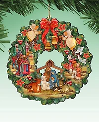 Designocracy Nativity Wreath Wooden Ornament