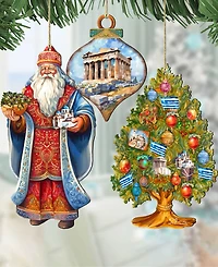 Designocracy Greece Inspired Santa Ornaments, Set of 3