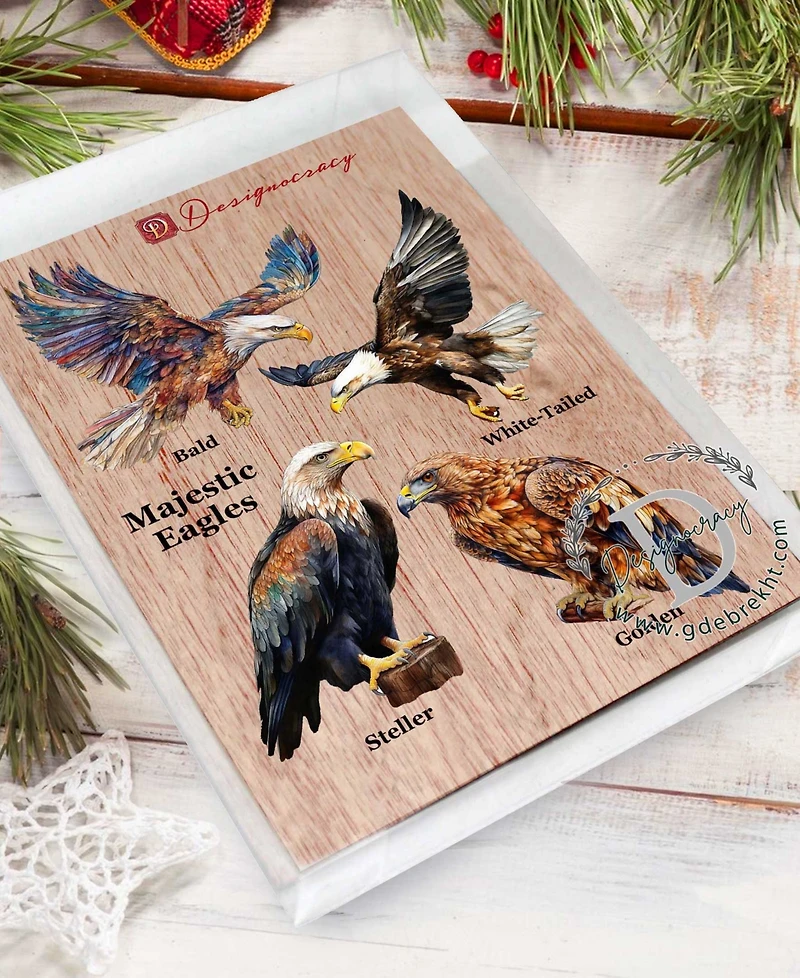 Designocracy Alaskan Eagles Wooden Ornaments, Set of 4