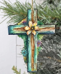 Designocracy Holiday Teal Cross Wooden Ornament