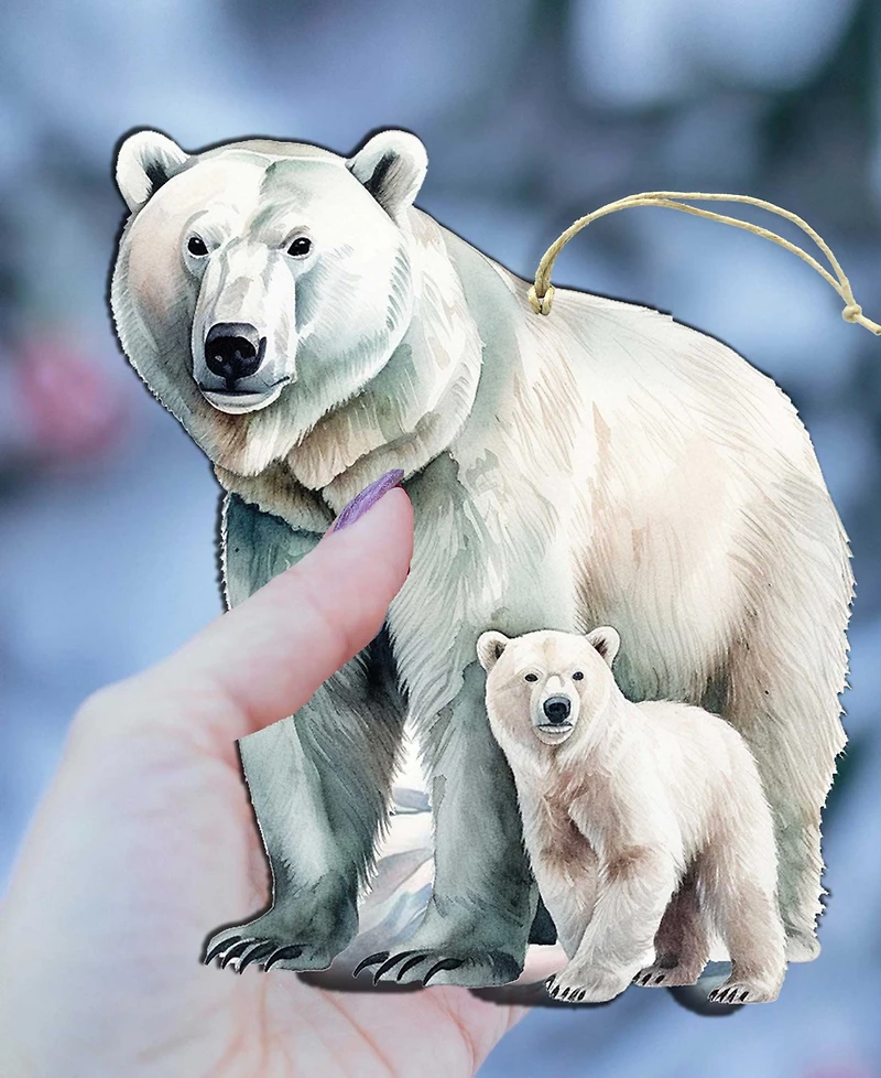 Designocracy Polar Bear and Cub Christmas Wood Ornament