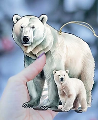 Designocracy Polar Bear and Cub Christmas Wood Ornament
