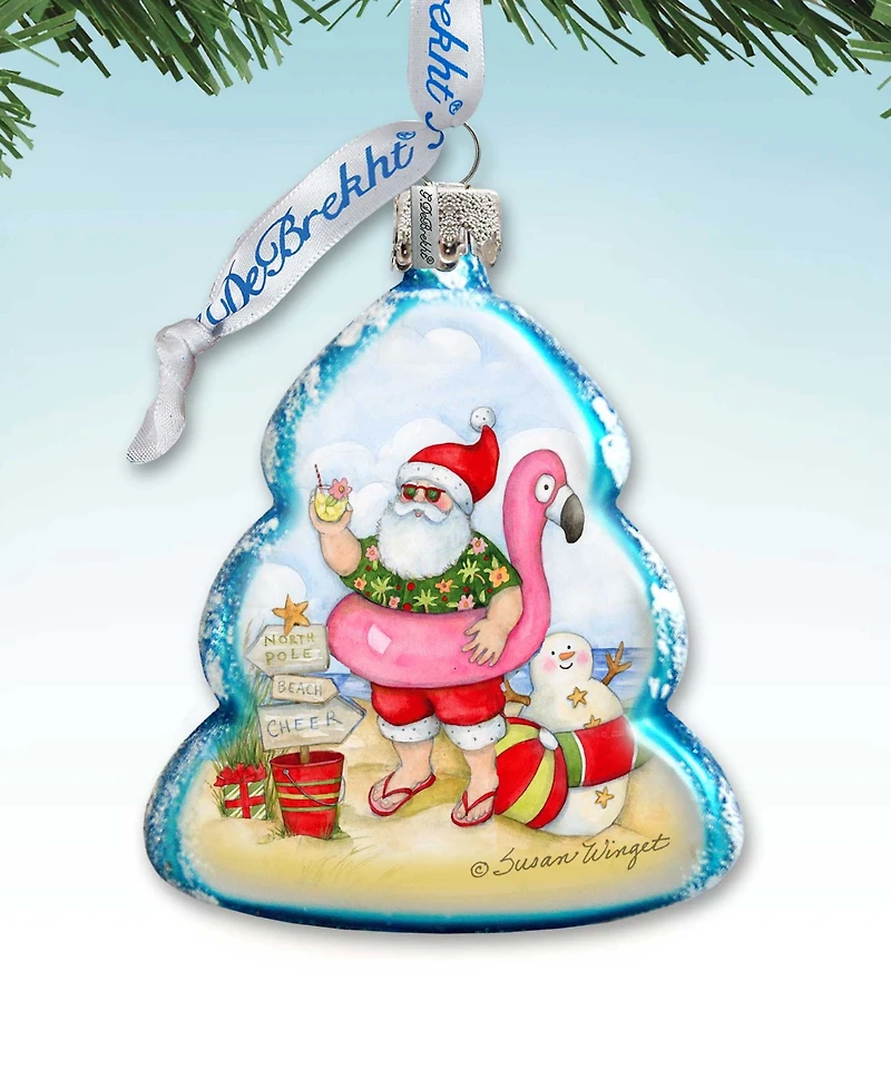 Designocracy Santa with Flamingo Toy Glass Ornaments
