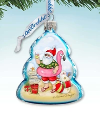 Designocracy Santa with Flamingo Toy Glass Ornaments
