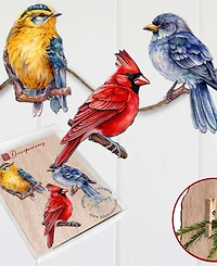 Designocracy Winter Birds Wood Clip-on Ornaments, Set 3
