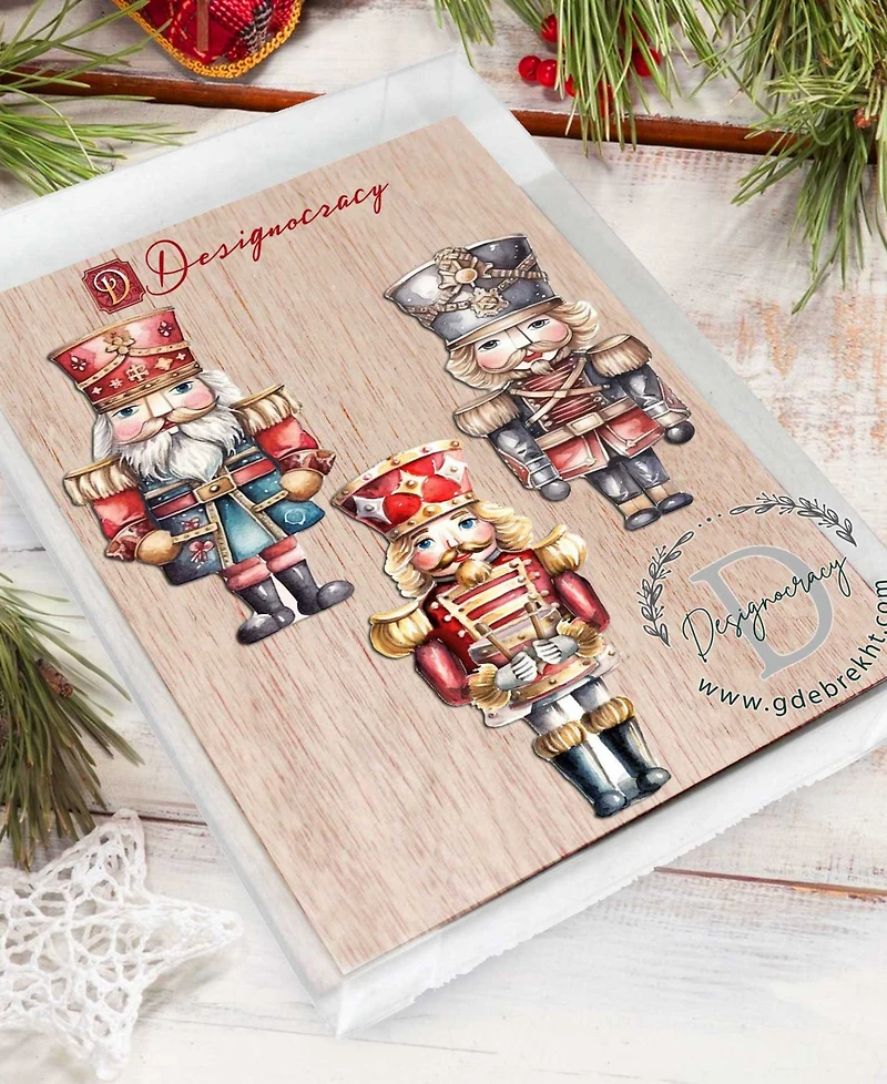 Designocracy Nutcrackers Christmas Ornaments, Set of 3