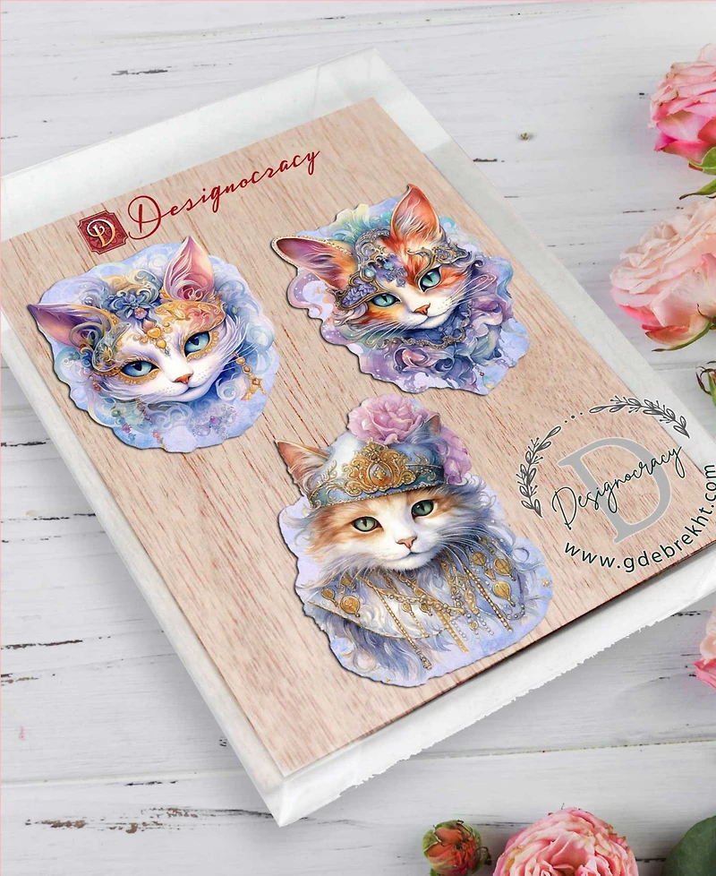 Designocracy Beautiful Cats Holiday Ornaments, Set of 3