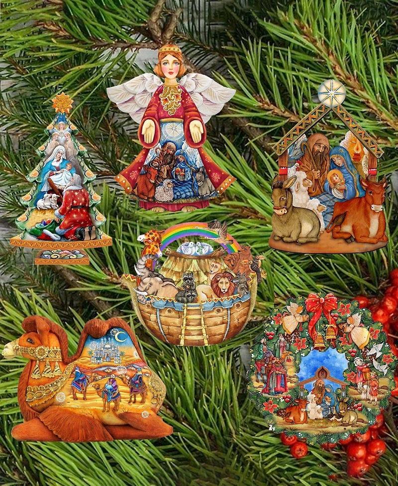 Designocracy Nativity Wooden Clip-on Ornaments, Set of 6