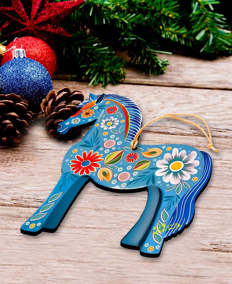 Designocracy Danish Horse Christmas Wooden Ornament