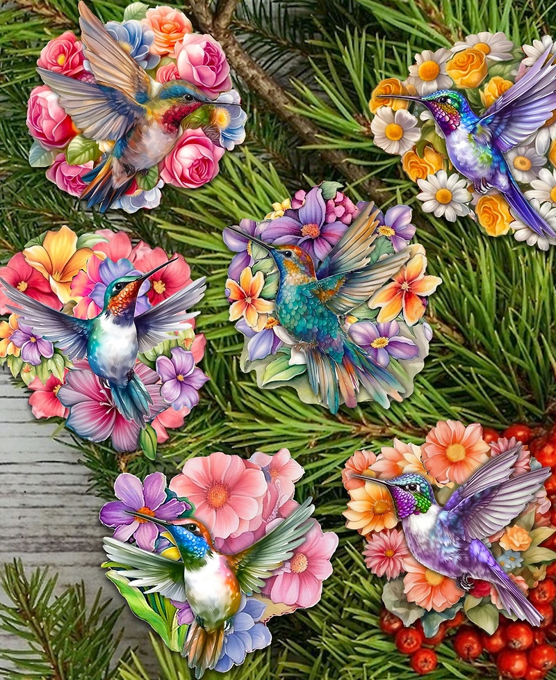Designocracy Hummingbirds Wood Clip-on Ornaments, Set of 6
