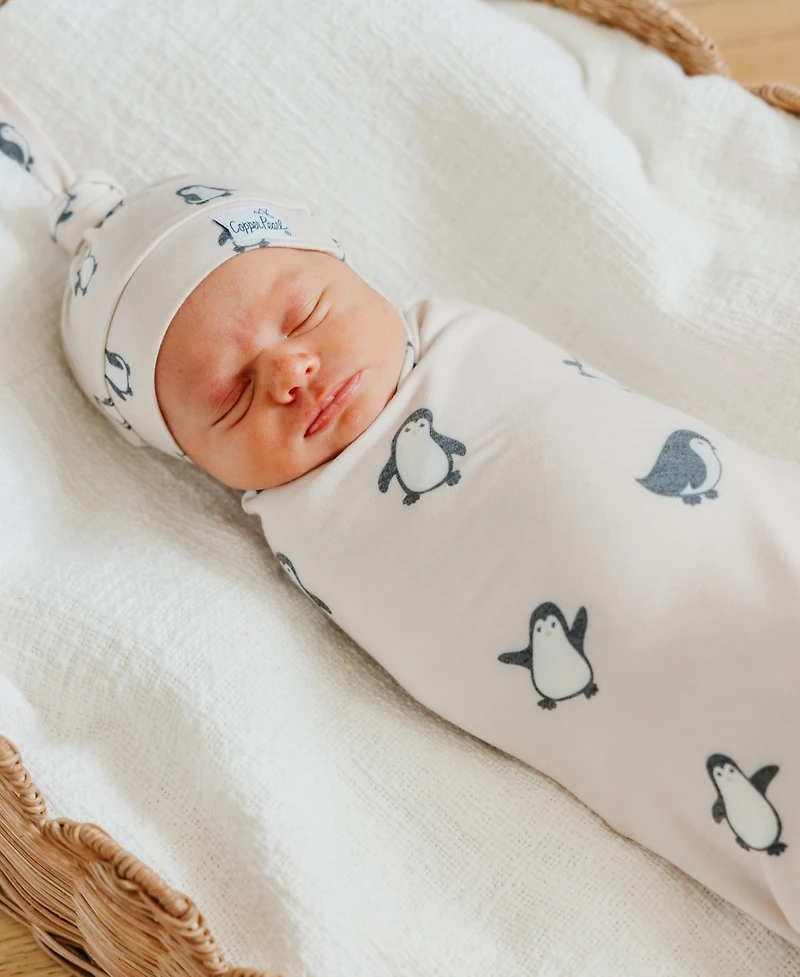 Copper Pearl Baby Penguins Knit Blanket