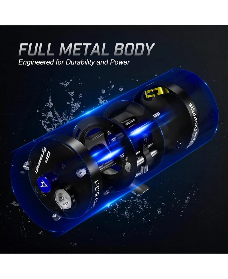 Piscifun Chaos Xs Baitcaster: Reinforced metal body reel for saltwater, inshore, surf & big freshwater fish like musky & catfish. Powerful & smooth.