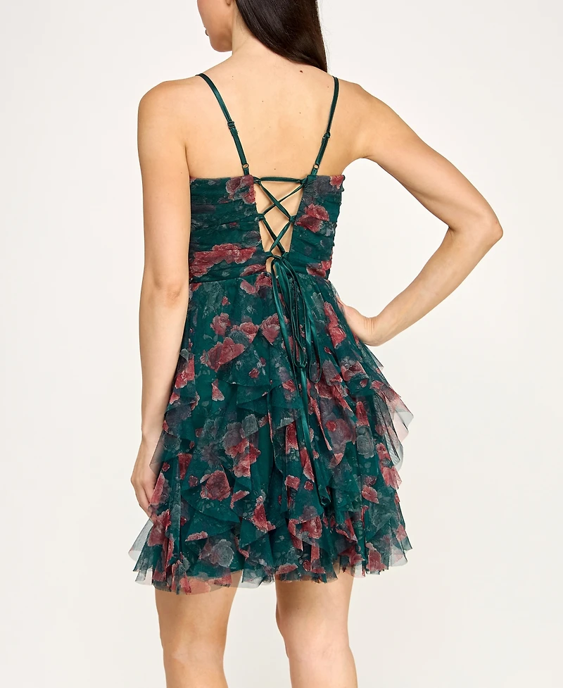 pear culture Women's Strapless Printed Mesh Dress