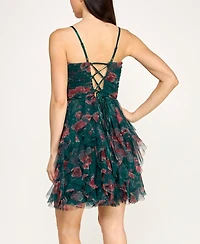 pear culture Women's Strapless Printed Mesh Dress