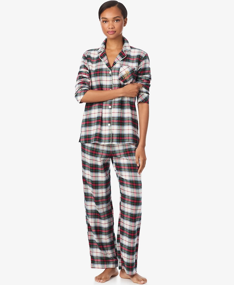 Lauren Ralph Women's Notch Collar and Long Pant Pajama Set