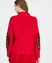 T Tahari Women's Sequin Soutache Funnel-Neck Sweater