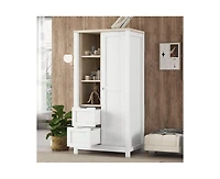 Casainc Storage Wardrobe Cabinet with Hanging Rods and 2 Drawers and Open Shelves Sliding Door