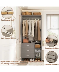 30" Freestanding Closet Organizer with Hanging Rods and Drawers, System Storage Shelves