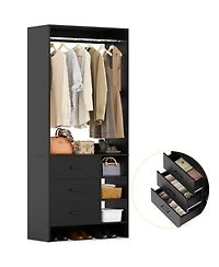 30" Freestanding Closet Organizer with Hanging Rods and Drawers, System Storage Shelves